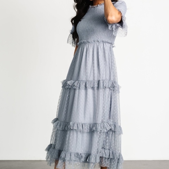 Baltic Born Lysandra Smocked Dot Dress | Dusty Slate Size MM - Picture 3 of 5